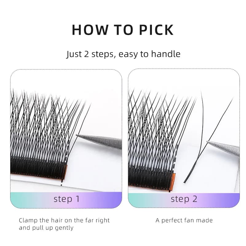 2D Y Şekilli Tek Uçlu Hazır Yelpaze Kirpik Ekstenşiyonları 0.10mm