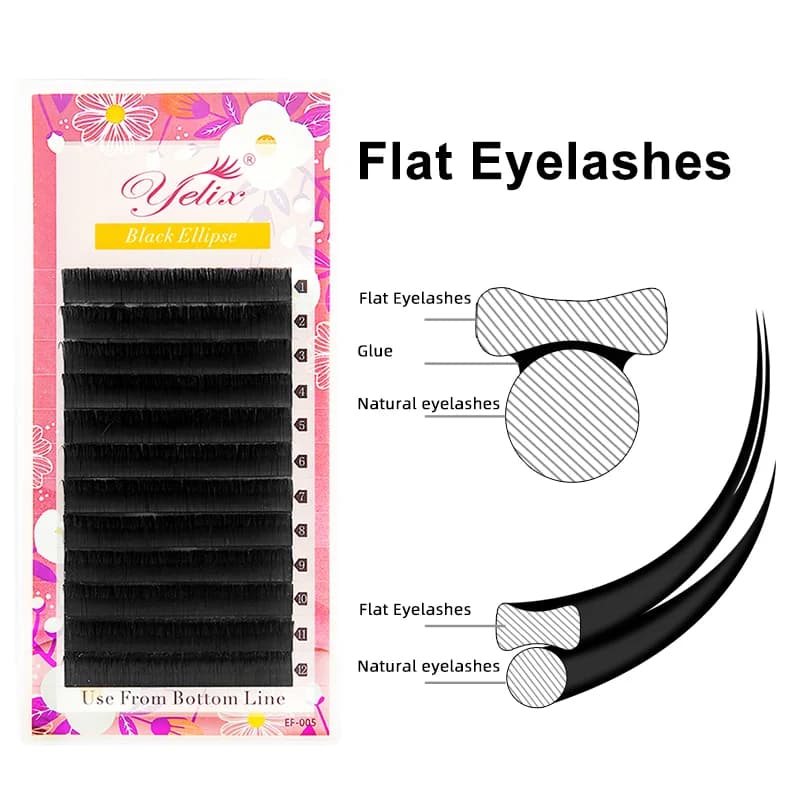 Düz Elips Ayrık Uçlu Siyah Kirpik Ekleri 0.15-0.20mm