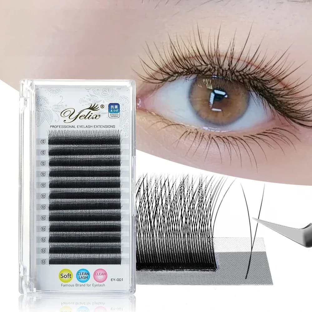 2D Y Şekilli Tek Uçlu Hazır Yelpaze Kirpik Ekstenşiyonları 0.10mm