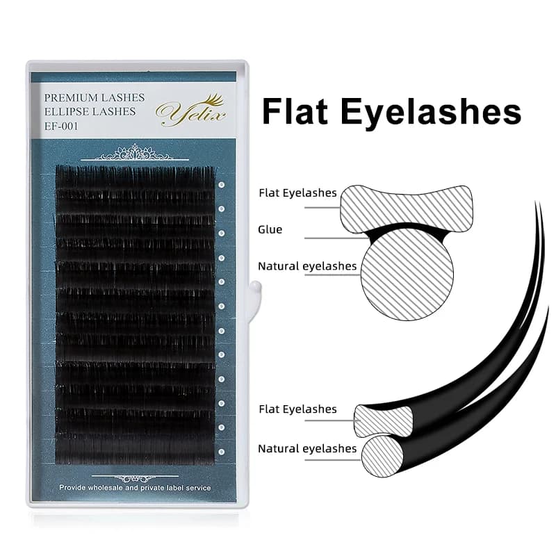 Düz Elips Yarıklı Uçlu Kirpik Ekstenşiyonları 0.15mm 0.20mm