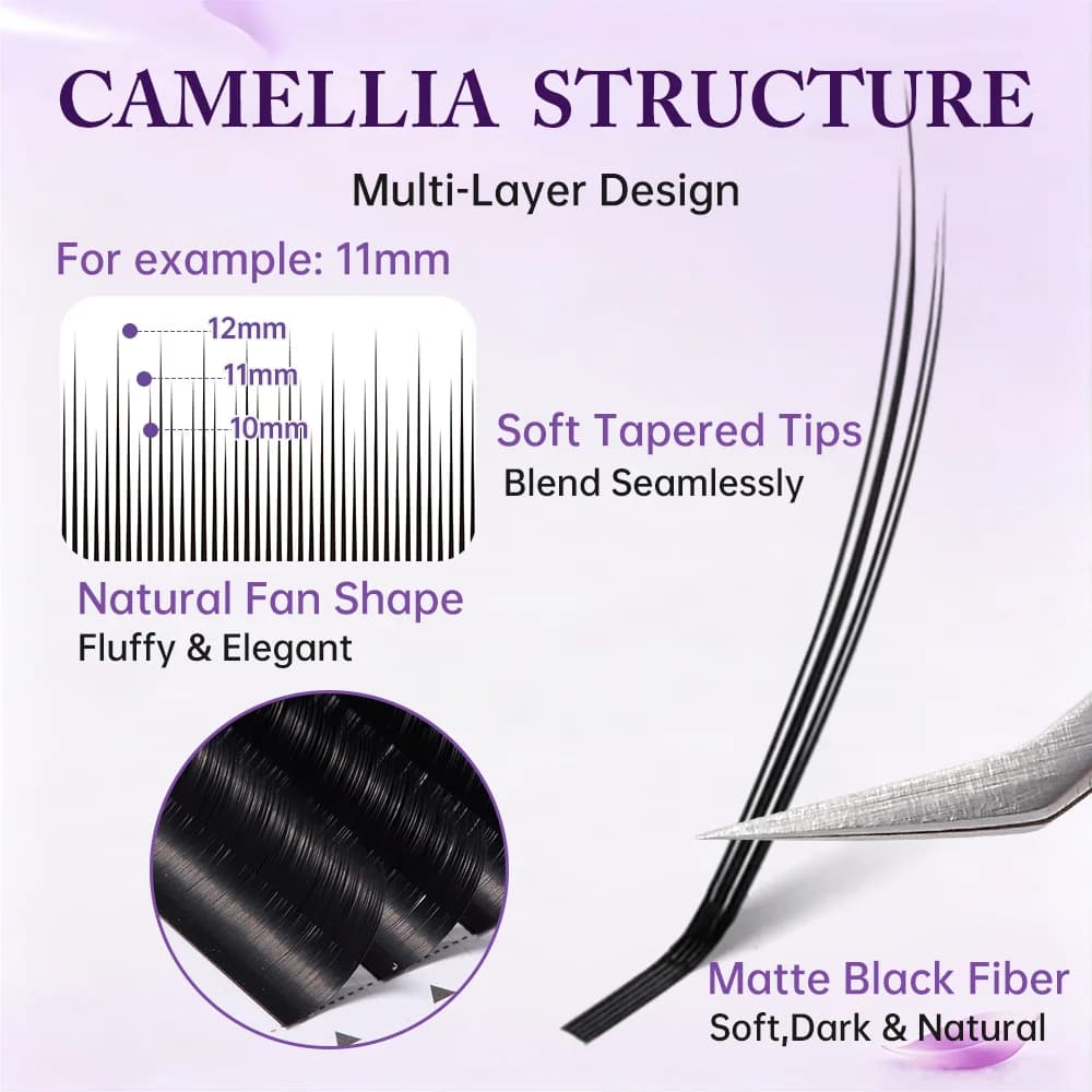 Camellia Hacimli Kirpik Ekleri Yumuşak Doğal