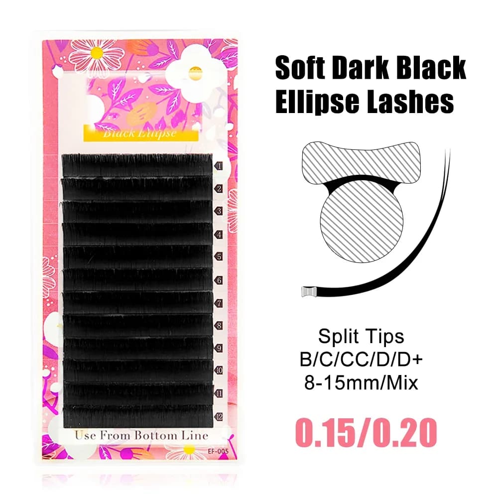 Elips Düz Yarık Uçlu Siyah Kirpik Uzatma 0.15-0.20mm