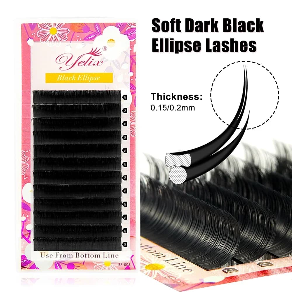 Elips Düz Çatallı Uçlu Kirpik Ekleri 6-19mm 0.15-0.2mm