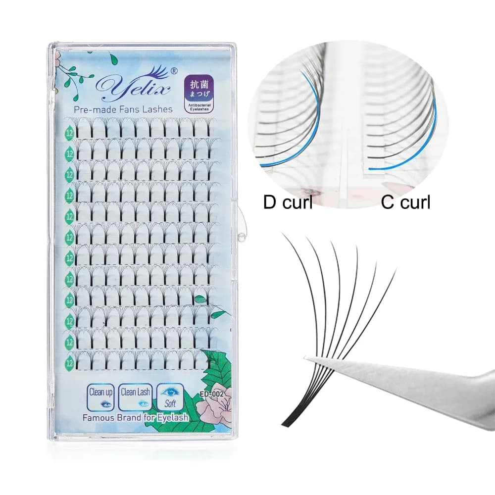 Hazır Volume Fan Kirpik Ekstansiyonları, 12 Sıra, 2D-6D