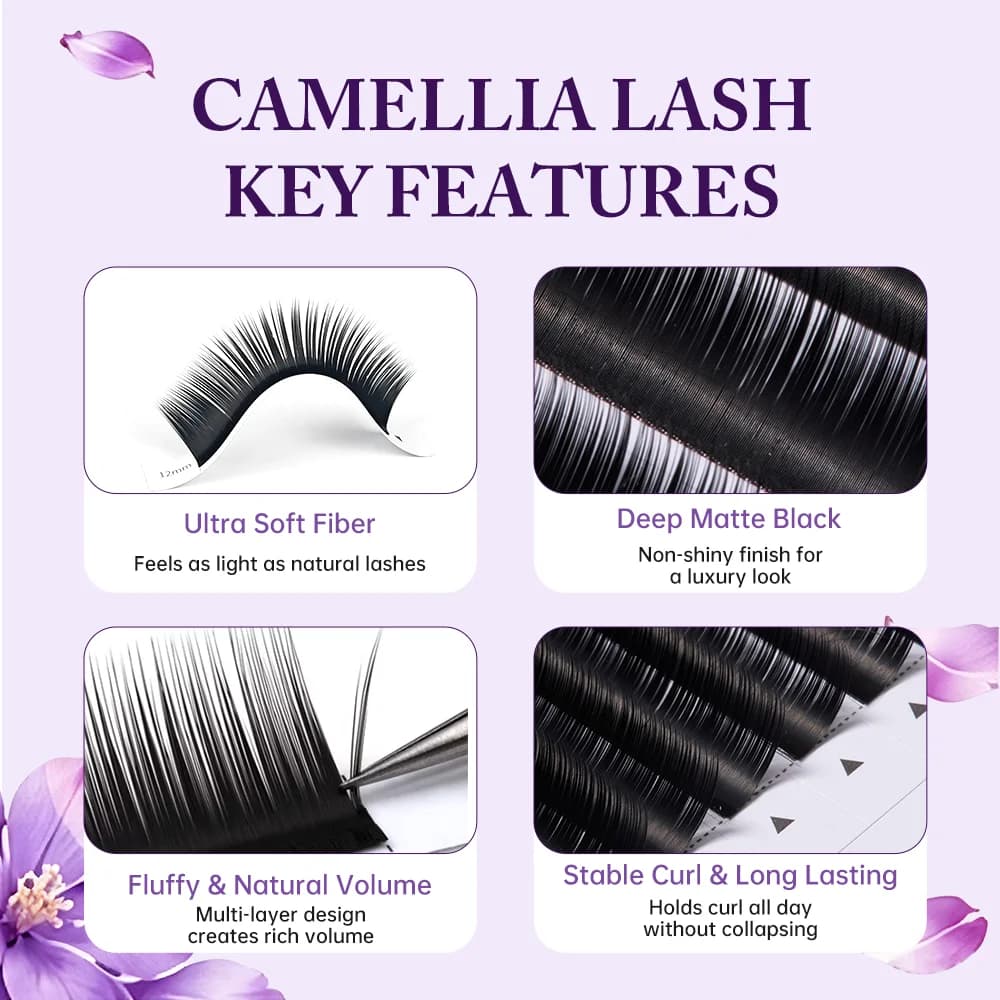 Camellia Hacimli Kirpik Ekleri Yumuşak Doğal